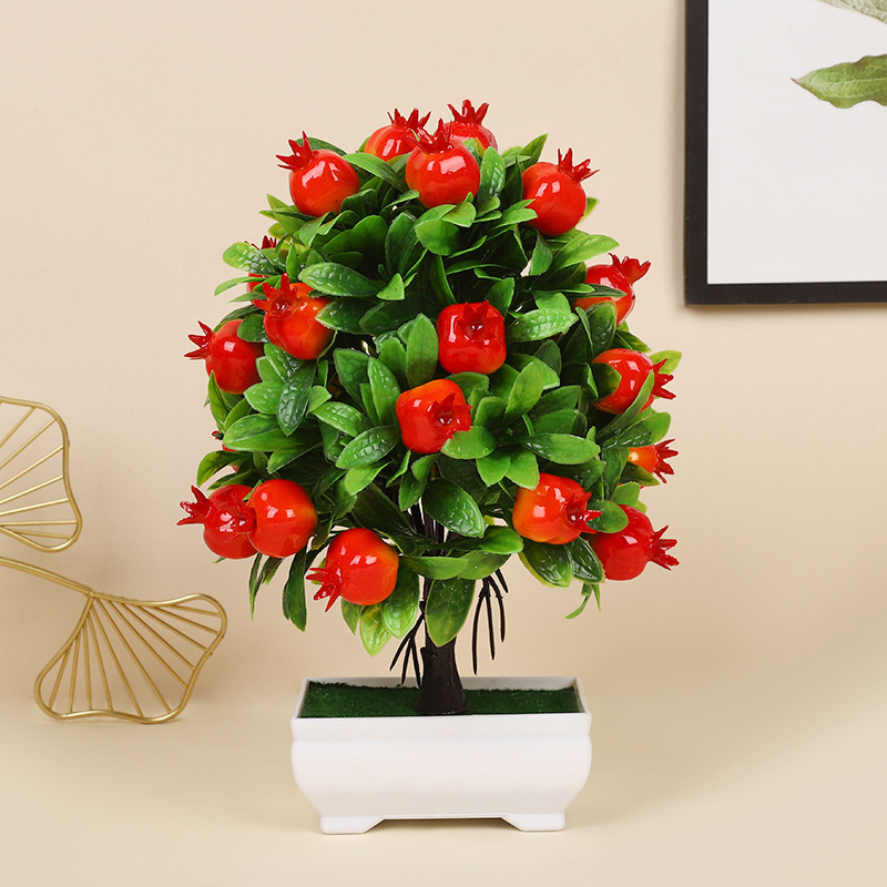 Simulación de frutas en maceta árboles ricos manzanas naranjas escritorio de imitación de plantas verdes diseño de alto nivel ornamentos en maceta