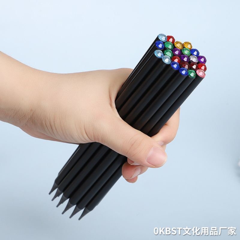 HB black wood student pencil with diamond hot selling environmentally friendly children's calligraphy practice pencil LOGO student gift pencil HB black wood student pencil with diamond hot selling environmentally friendly children's calligraphy practice pencil LOGO student gift pencil