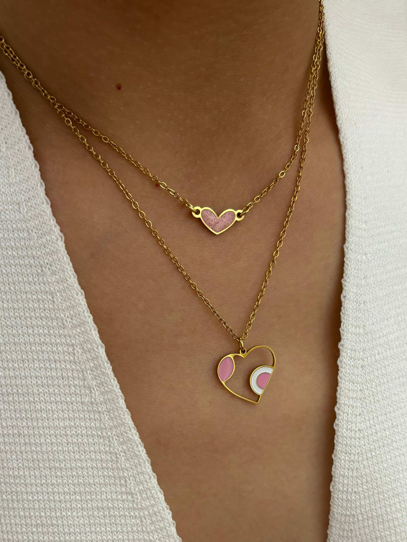 cable chain Chain Type 1 Piece Quantity 316L Stainless Steel Heart Shape Waterproof Non Tarnish Surgical Steel Sweet Cable Chain Pendant Necklace For Women's