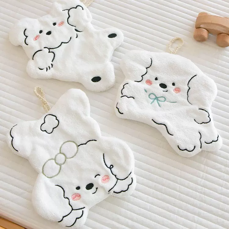 新款小熊珊瑚绒可爱卡通挂式擦手巾厨房厕所抹布吸水儿童小毛巾