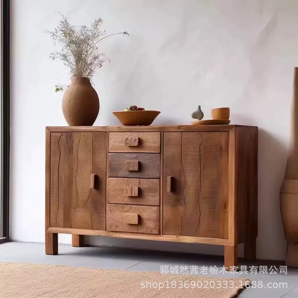 New Chinese Style Old Elm Entrance Cabinet Living Room Decoration Wall Storage Cabinet Solid Wood Chinese Medicine Cabinet Drawer-Type Cupboard Side Cabinet