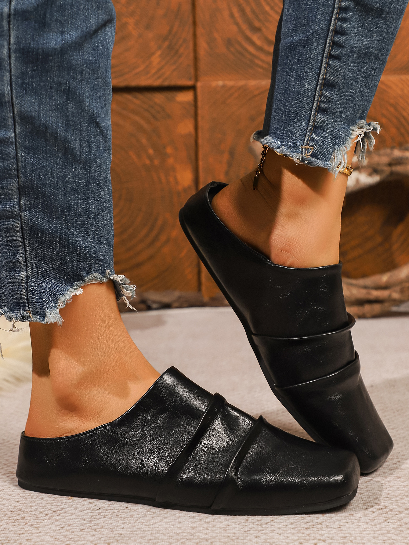 Scarpe slip-on da donna con plateau e punta quadrata, taglie forti, modello chiuso, nuovo stile autunnale_voghion.com