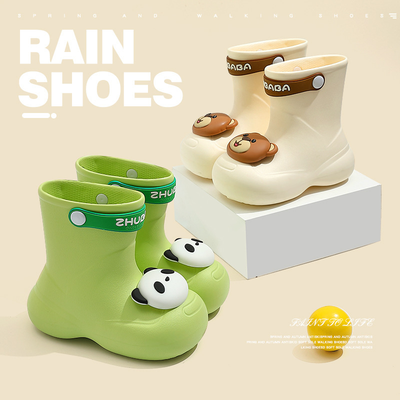 Children's Rain Boots Children's Mid-tube Rain Boots Boys and Girls Cute Cartoon Waterproof Non-slip Soft Bottom Kindergarten Baby Water Shoes
