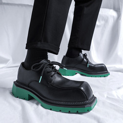 Men's Korean Style Thick Sole Personality Casual Derby Shoes Black and Green Sole High-end Large Head 4788-R