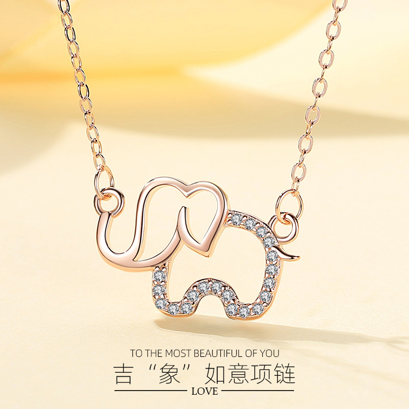Plata esterlina S925 elefante collar nicho femenino personalizado creativo animal elefante colgante japonés y coreano Mori clavícula cadena al por mayor