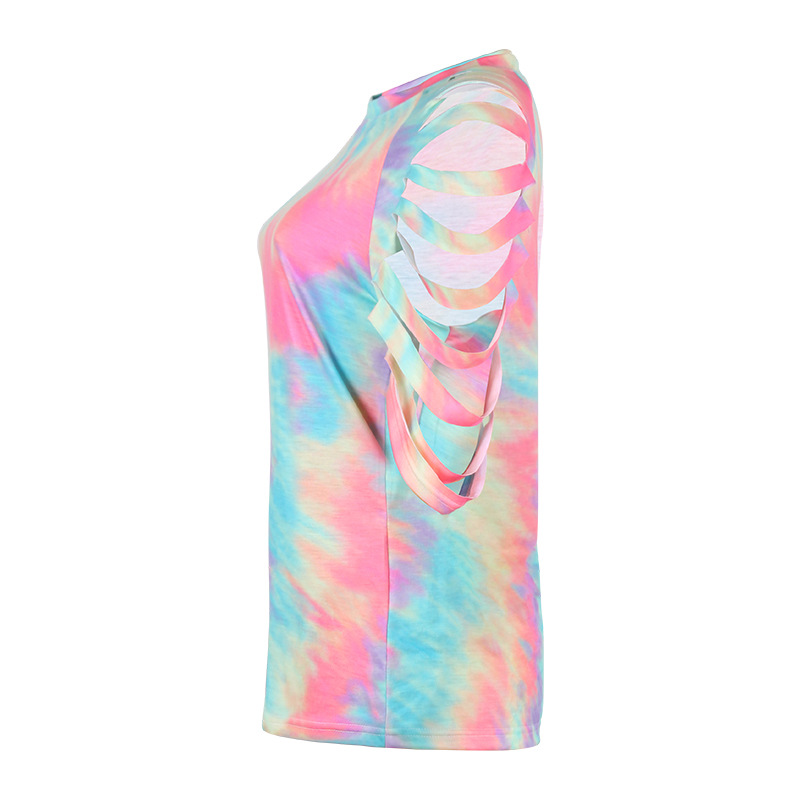 tie-dye printed short-sleeved strapless sexy casual T-shirt NSZH52454