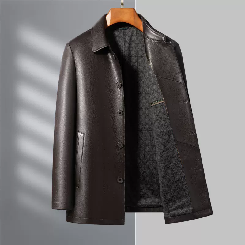 25年新款男士皮衣大衣外套加厚保暖大码男装爸爸装皮衣风衣外套