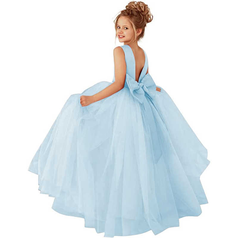 Nuevo europeo y americano transfronterizo vestido de novia de los niños sin mangas de satén arco de las mujeres de rendimiento de cumpleaños mullido vestido de mono