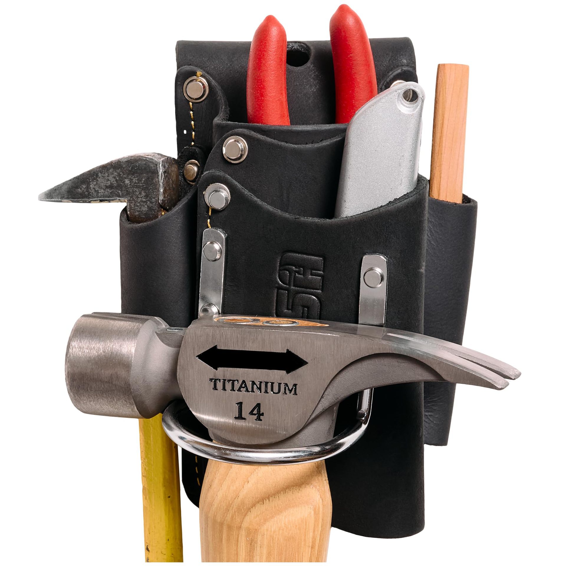 小型皮革工具包 - 5合1头层牛皮小工具包，带有钢制锤环