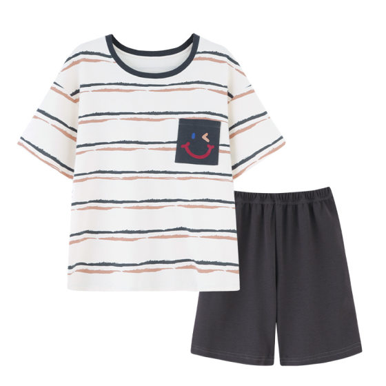 Boys' Pajamas Summer Short-sleeved Shorts Children's 100% Pure Cotton Middle and Big Kids Boys' Home Clothes Youth Cartoon suit