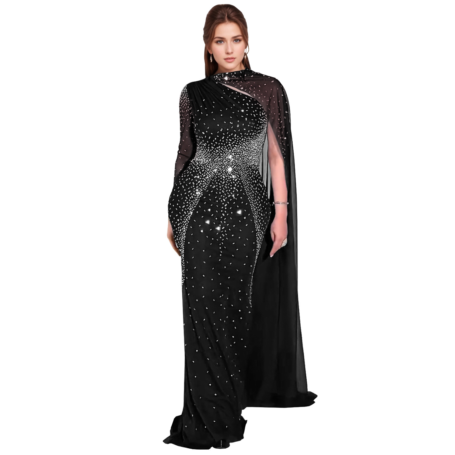 C7397 Cross-border AliExpress Amazon Moda europea y americana Vestido de diamantes calientes de malla sexy image 5