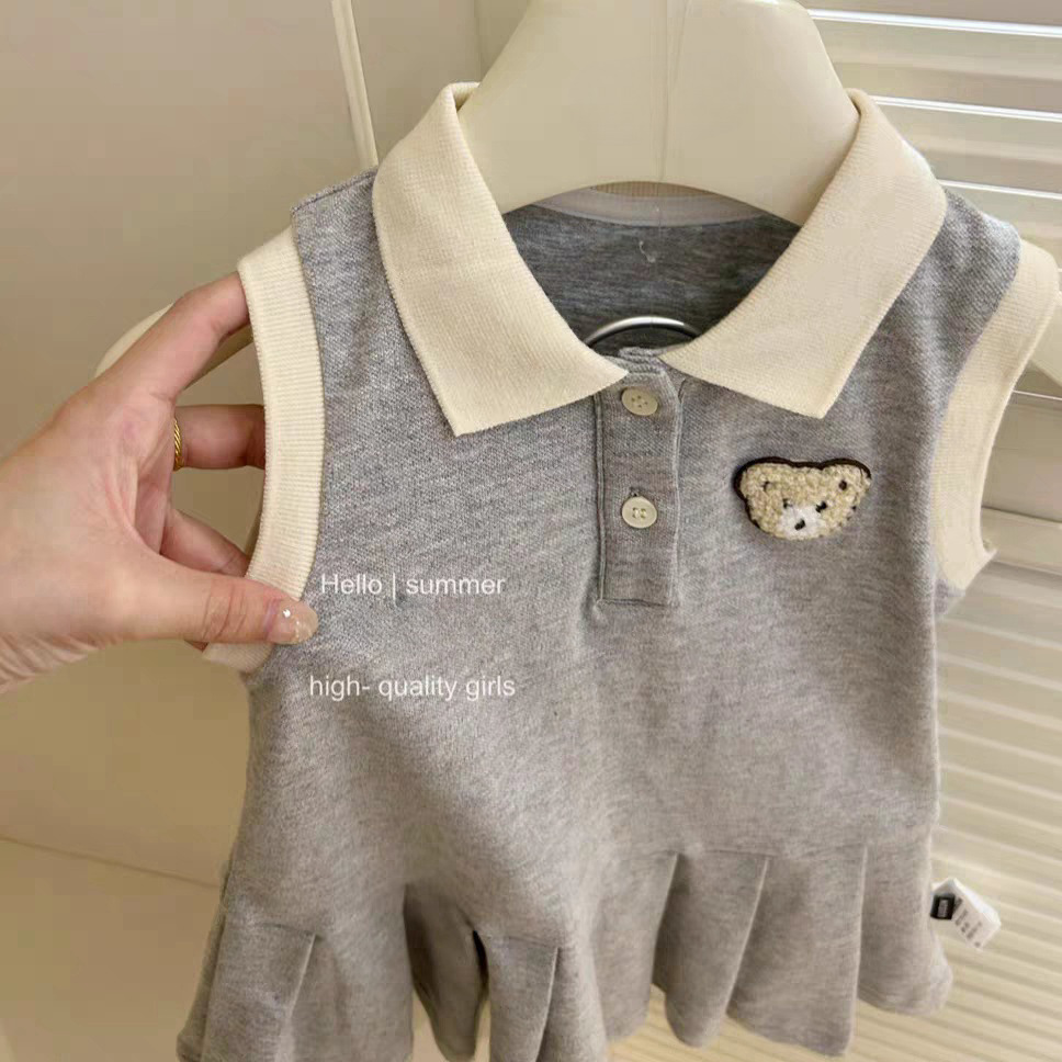 Xianning siete niñas verano nuevo estilo gris oso estilo universitario falda bebé estilo occidental falda de polo vestido de chaleco