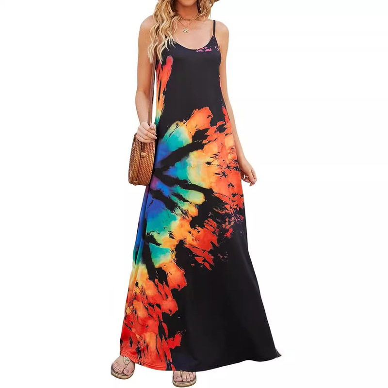 Summer Maxi Dress Casual V Neck Sleeveless Bohemian Spaghetti Strap Floral Long Dress with Pockets Summer Maxi Dress Casual V Neck Sleeveless Bohemian Spaghetti Strap Floral Long Dress with Pockets