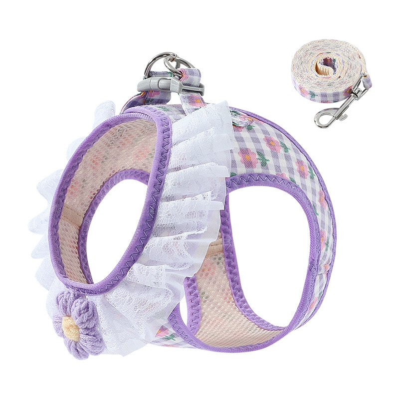 Cordón de tracción para mascotas, cordón de flores de encaje, cinturón de pecho para perros pequeños y medianos, perros, gatos y perros, cordón de perro ajustable para salir