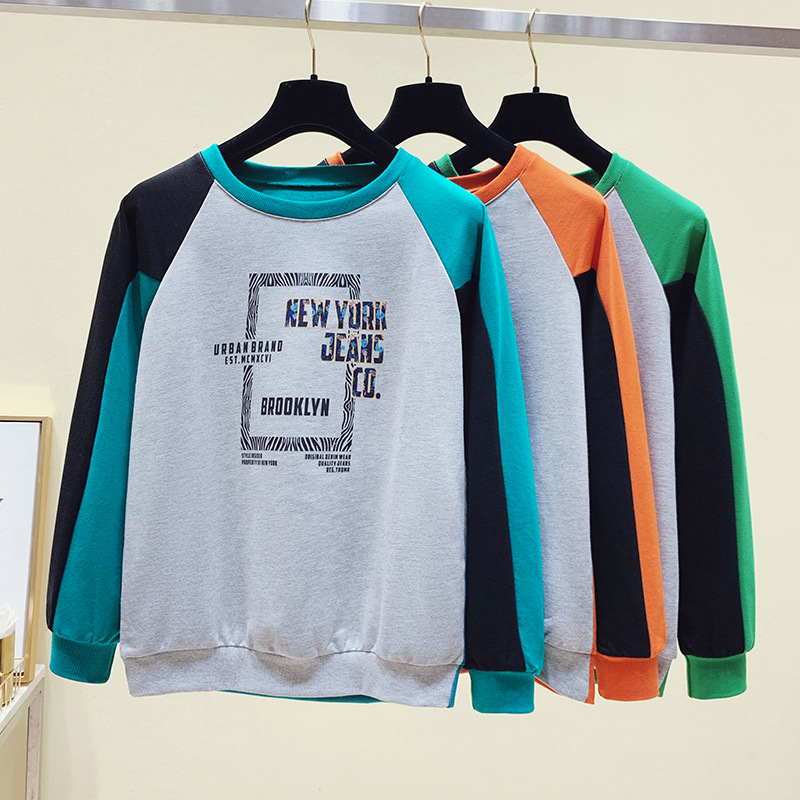 卫衣女长袖秋季宽松韩版女装2021年新款时尚撞色印花薄款上衣