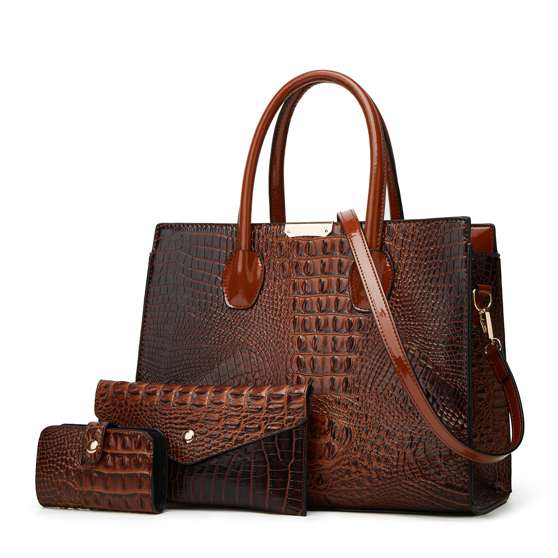 2025 New Large-Capacity Single-Shoulder Crossbody Tote Bag European and American Cross-Border Fashion Crocodile Pattern Three-Piece Set