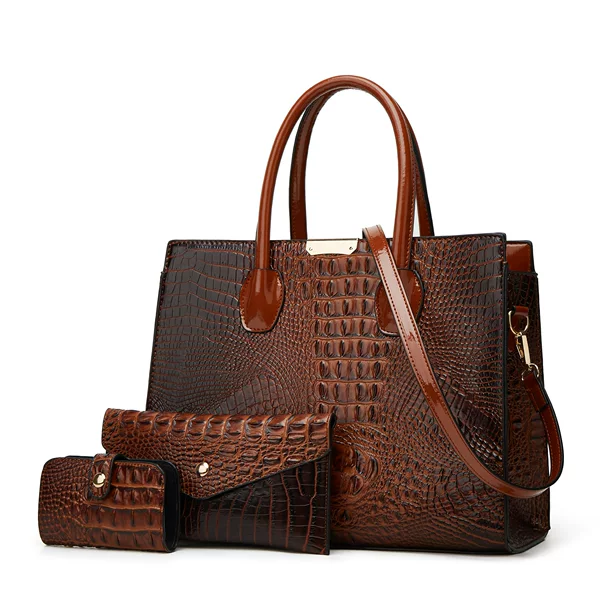 2025 New Large-Capacity Single-Shoulder Crossbody Tote Bag European and American Cross-Border Fashion Crocodile Pattern Three-Piece Set