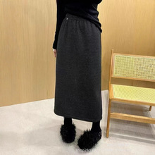 复合澳羊绒裙2025秋冬高级感韩国直筒显瘦后开叉中长半身裙女YM16