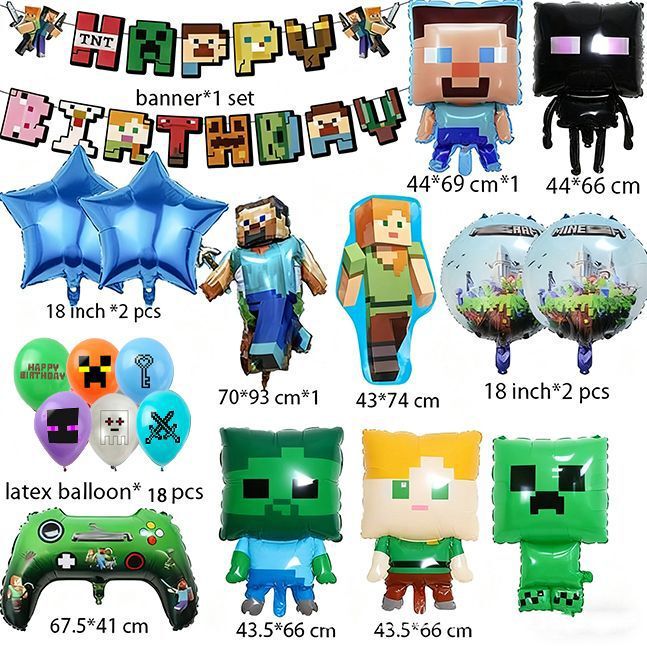 Minecraft Aluminum Foil Balloons Creeper Pixel Latex Balls Roblox Game Party Decoration Cartoon Banners Minecraft Aluminum Foil Balloons Creeper Pixel Latex Balls Roblox Game Party Decoration Cartoon Banners