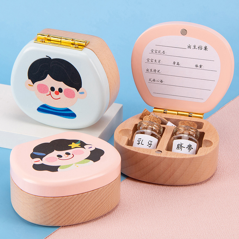 Mini caja de dientes de leche infantil caja de recopilación de cabello fetal regalo recuerdos caja de almacenamiento de dientes de madera para niños y niñas