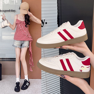 Cute KT Cat Embroidered German Training Shoes Women's 2025 New Korean Style Niche Chic All-match Skate Shoes Casual White Shoes for Women