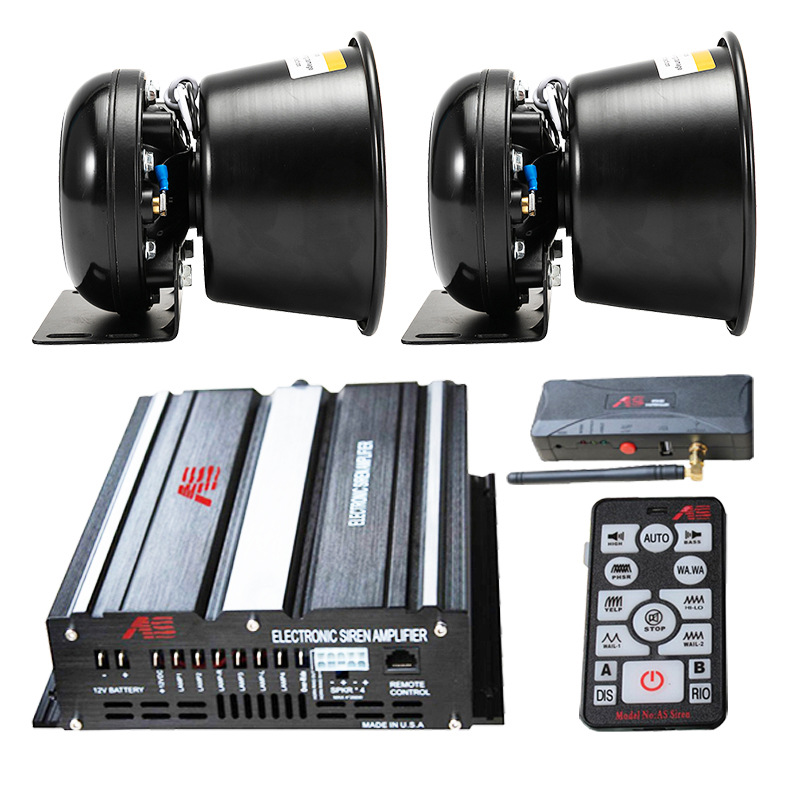 600W car-mounted wireless alarm siren amplifier set, car loudspeaker, high-pitched horn A10E + round speaker