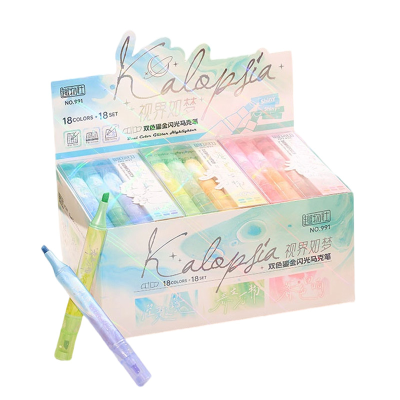 Suministros creativos para estudiantes, resaltador con brillo, color claro, resaltador de doble cabeza, bolígrafo clave, marcador al por mayor