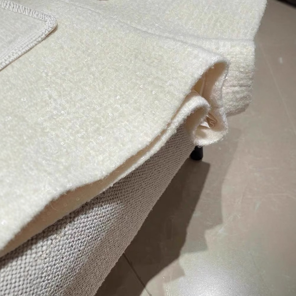 ウールスモールフレグランススタイルショーツレディース2025秋冬ハイウエストワイドレッグパンツホワイトスパンコールツイードカジュアルショーツ