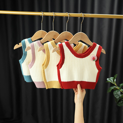 2021春款童装儿童毛衣 女童小童糖果色背心马甲纯色宝宝背心上衣|ms