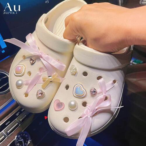 Girly ballet style ribbon diamond hole shoe shoe buckle shoe flower diy accessories pink upper decorative buckle advanced