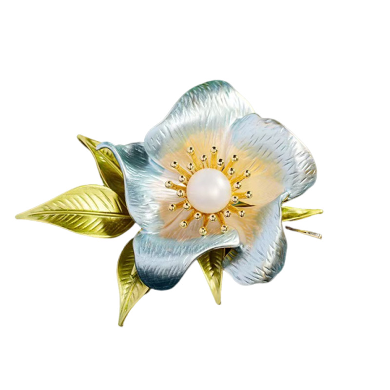 Camellia Brooch Enamel Flower Pin For Women Elegant Suit Accessory_voghion.com