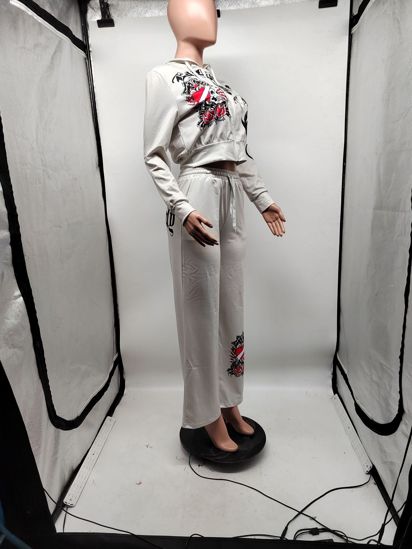 Ensemble décontracté deux pièces sweat-shirt zippé imprimé tendance pour femme_voghion.com
