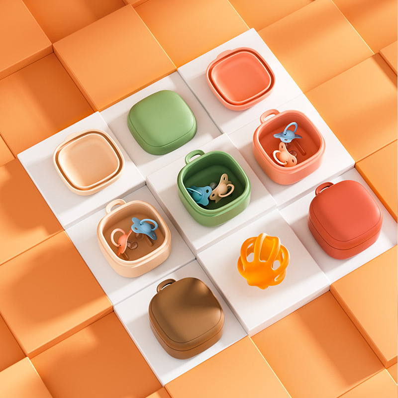 Cross-Border Silicone Pacifier Storage Box Baby Pacifier Small Supplies Dust-Proof Box with Hanging Holes and Lid