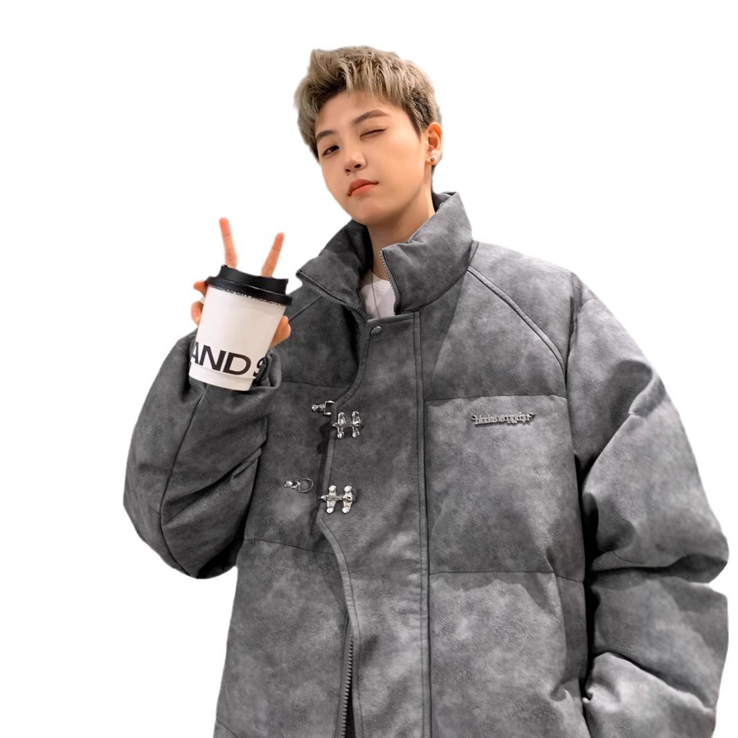 Leather Cotton-padded Jacket Men's Winter Metal Aircraft Buckle American Cotton-padded Jacket Thickened Warm Loose Bread Clothes Cotton_voghion.com