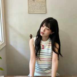 工厂直发~小香家彩色条纹清新甜美时尚气质夏季针织小背心上衣女