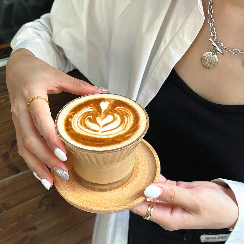 Tazas de café latte de alto valor transparente de hielo americano tazas de vidrio de flores sucias