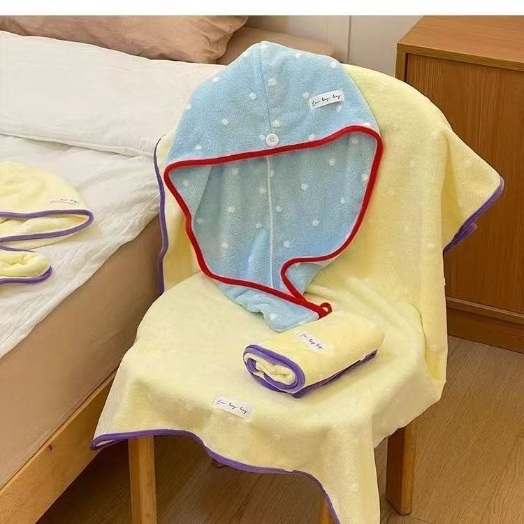 Fonte transfrontaliera Little Red Book Stesso stile Asciugamano da bagno in pile di corallo a pois Cuffia per asciugare i capelli Fascia per la testa per studenti Regalo_voghion.com