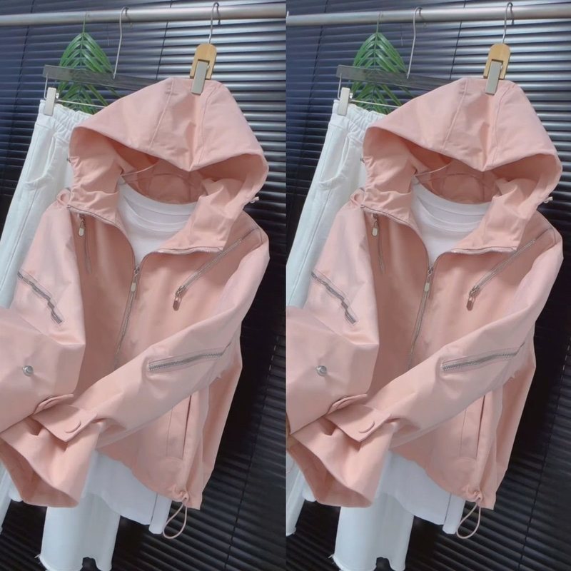 时尚个性拉链连帽外套女2025春季新款设计感休闲百搭冲锋衣夹克潮|undefined