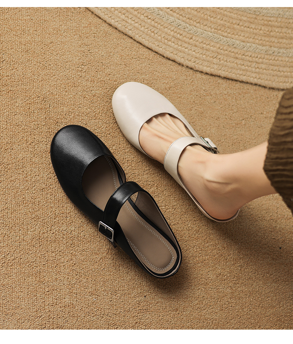 Sandal nữ quai chữ V đế bệt mũi tròn hở gót — đen chi tiết 2