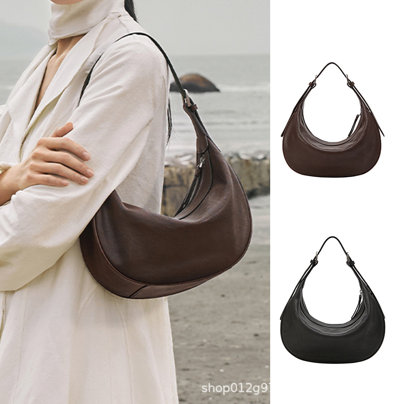 Celebrity Style Qiu Zhen Vegetable Tanned Sheepskin Crescent Hobo Bag Minimalist Versatile Commuter Crossbody Shoulder Underarm Bag For Women - Thumbnail 2