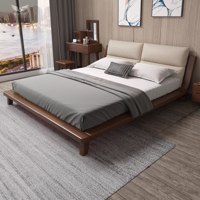 Cama de madera maciza nórdica, paquete suave, apartamento pequeño, cama de tatami moderna y sencilla, dormitorio principal, cama doble de 1,5 m