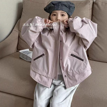 女童连帽风衣外套春秋2025新款中大童时尚连帽上衣拉链衫冲锋衣潮