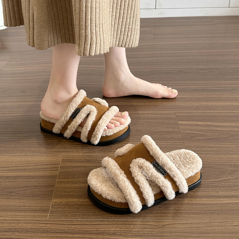 Thick-Soled Birkenstock Fur Slippers for Women 2025 Autumn and Winter New Korean Style One-Line Fur Slippers for Small People to Wear Outside to Increase Height Thick-Soled Birkenstock Fur Slippers for Women 2025 Autumn and Winter New Korean Style One-Line Fur Slippers for Small People to Wear Outside to Increase Height