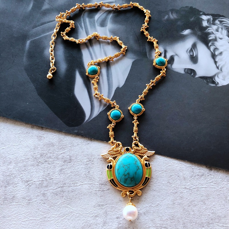 20g Weight Pendant Necklace Classification Wedding, Travel Occasion Alloy Material Flower Pattern Women'S Gender Plating Design Fashion Style Silver Color Fashion Geometric Turquoise Alloy Necklace Wholesale 7