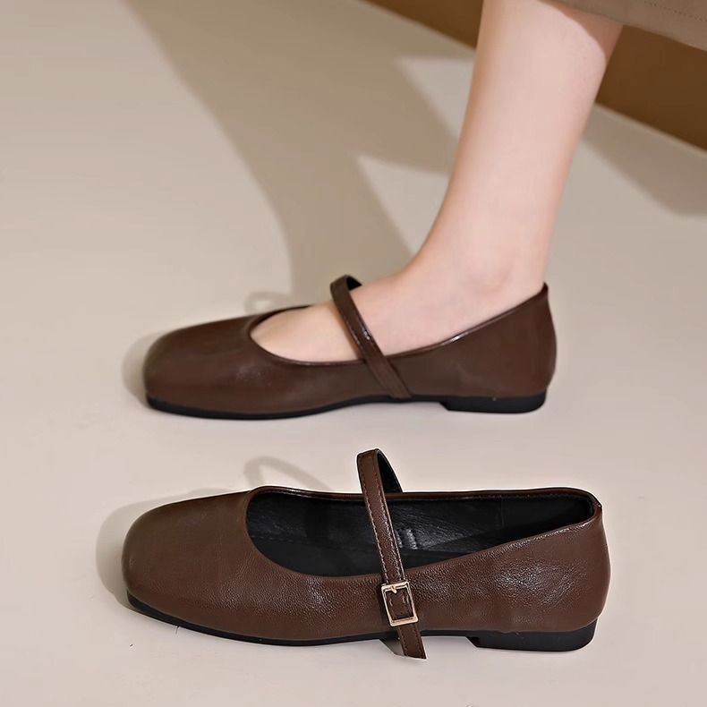 Cabeza cuadrada francesa zapatos de una sola cabeza superficial para mujeres 2026 primavera nuevos zapatos de cuero con falda suave zapatos mary-zhen