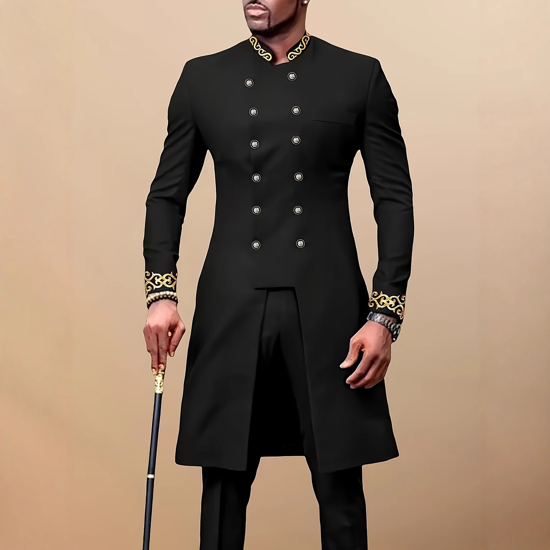 Traje de boda tradicional africano para hombre, conjunto de 2 piezas, cuello redondo, manga larga, top y pantalones, comercio exterior