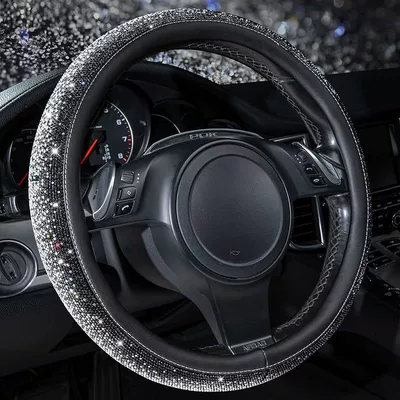 Steering wheel cover | Rhinestone Car Steering Wheel Cover - black-silver-38cm