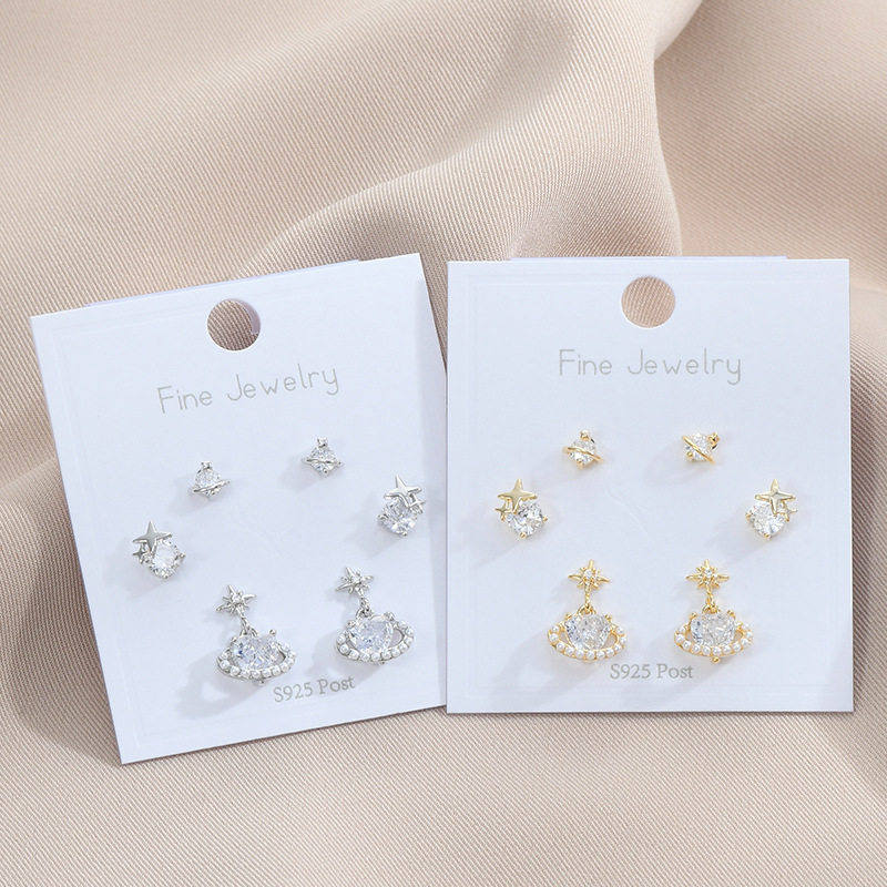 3 Paires Style Simple Star Le Cuivre Incruster Perles Artificielles Zircon Boucles D'oreilles display picture 1