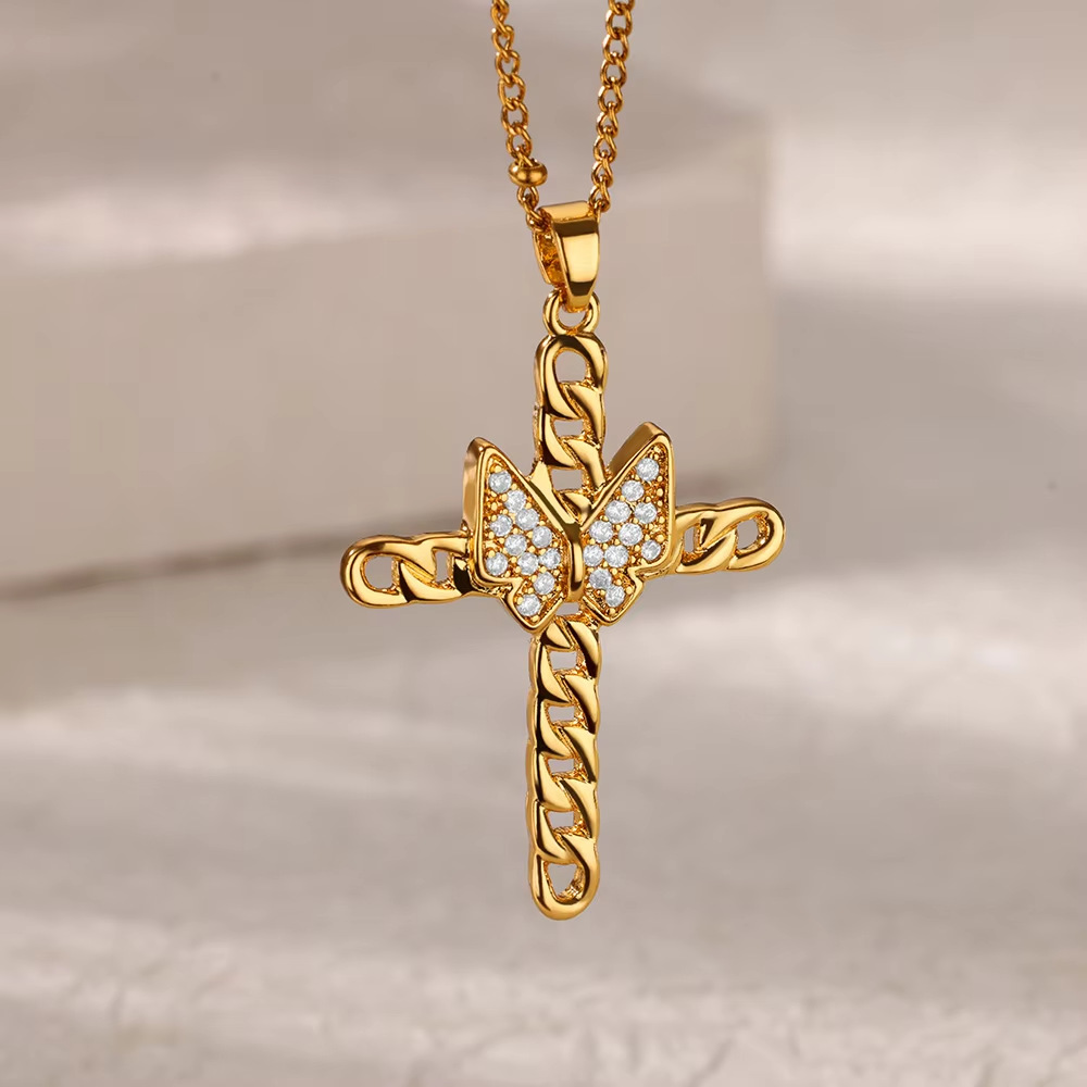 Plating Design Wholesale Jewelry Retro Classic Style Cross Devil's Eye Snake Copper Plating Cable Chain Pendant Necklace