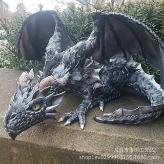 跨境花园户外哥特式龙大蹲龙卧龙树脂雕塑摆件装饰